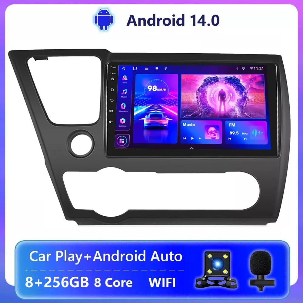 Android 14 Car Radio For Honda Civic 9 2013 -2015 2016 US Sender Coupe Multimedia Player Video Carplay GPS Head Unit No 2din DVD