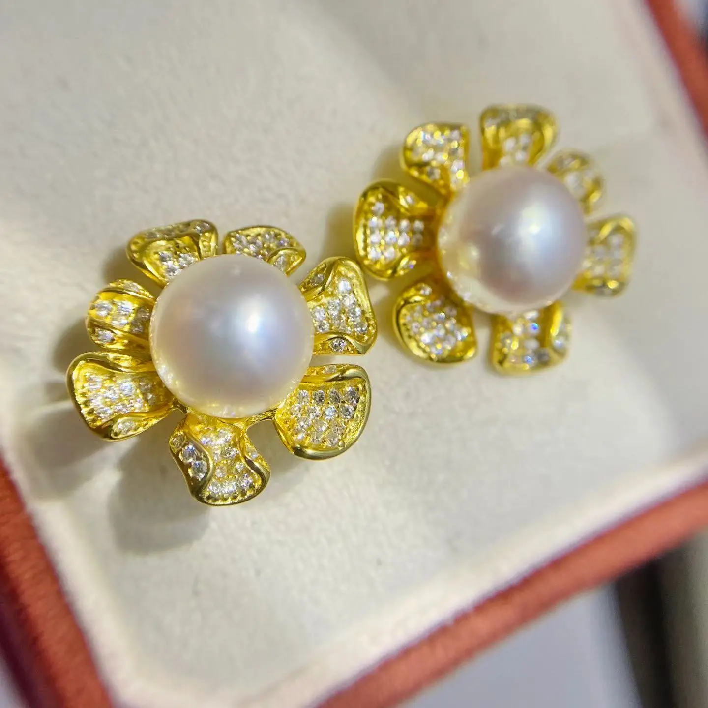 Flower S925 Sterling Silver Earrings Mount Findings Settings Base Mounting Parts Accessory Fittings for 7-8mm Pearls