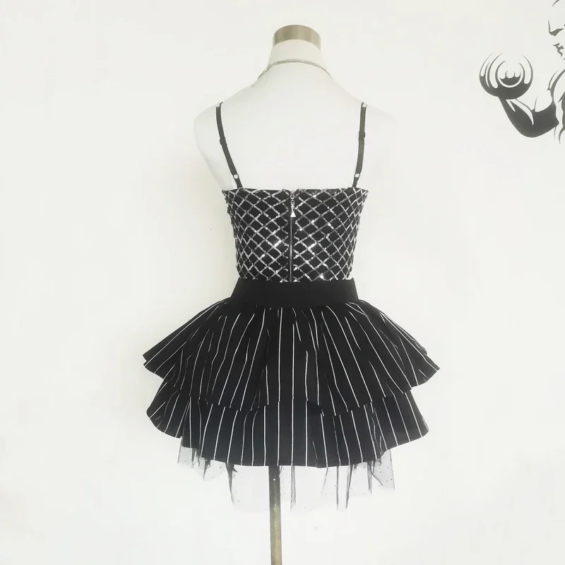 Pole/Jazz Tanz anzug für Frauen Gruppe schwarz glänzend flauschigen Rock Nachtclub DJ DS Sängerin Lead Dancer Rave Outfits Dwy5815