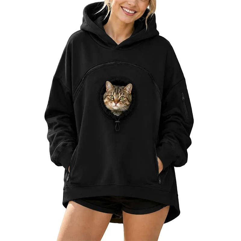 Haustier-Kapuzenpullover mit Tasche, Katzen-Kapuzenpullover, große Größe, mit Tasche und Zuglasche für Hunde, Kapuzenpullover für Katzen und Hunde, Tragetasche, Sweatshirts, Seitentasche mit Reißverschluss. – Detail 3