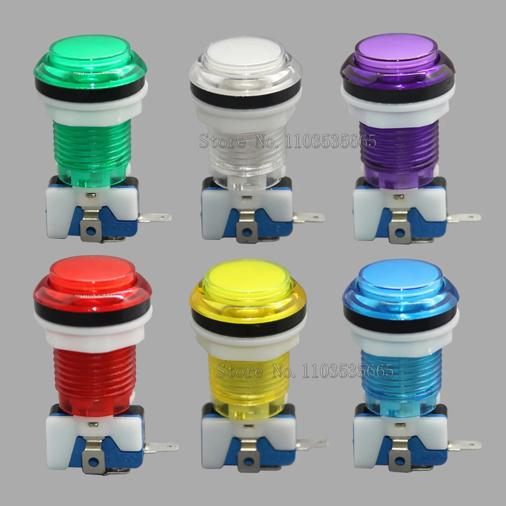 1PCS Arcade Game Push Button 5v 12v Led Light Illuminated Blub Full Transparent With Microswitch For Arcade Game DIY PARTS