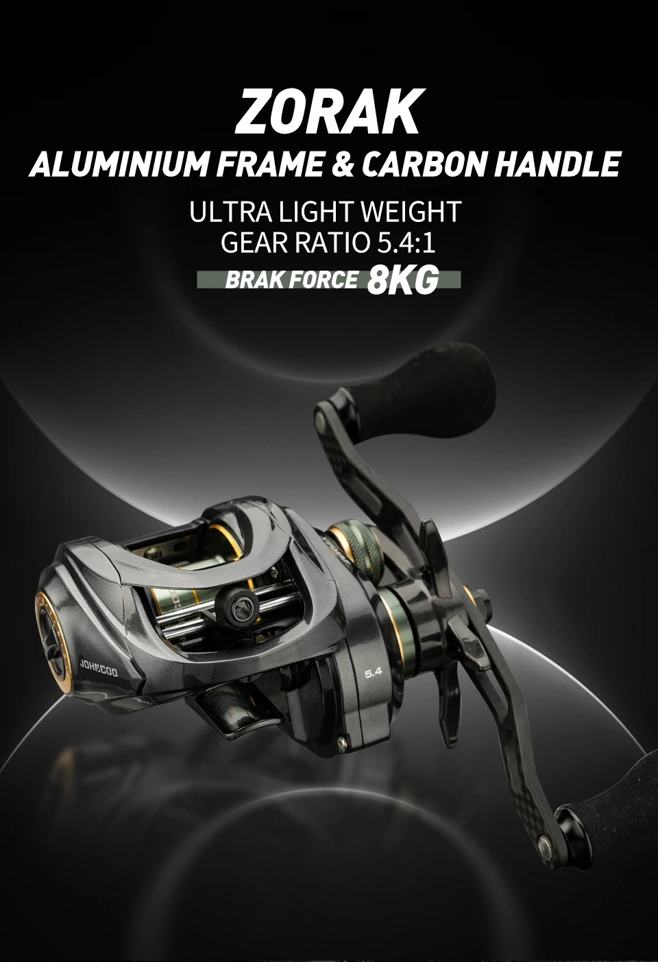 Johncoo Baitcasting-Rolle für Meeresangeln mit Kraftgriff, 8 kg Bremskraft, 5,4 Übersetzungsverhältnis, Angelrolle, Oktopus-Angelrolle – Detail 1