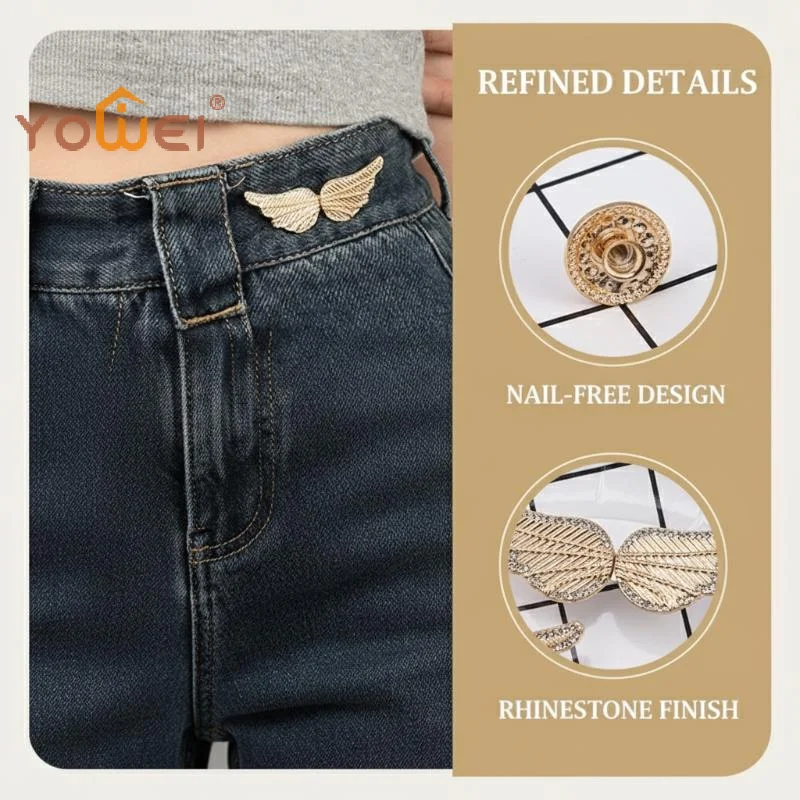Portable Angel Wings Jeans Waist Button Adjustable Clips For Pant Skirts Waist Tightener Buckle Pin Button Clothing Supplies