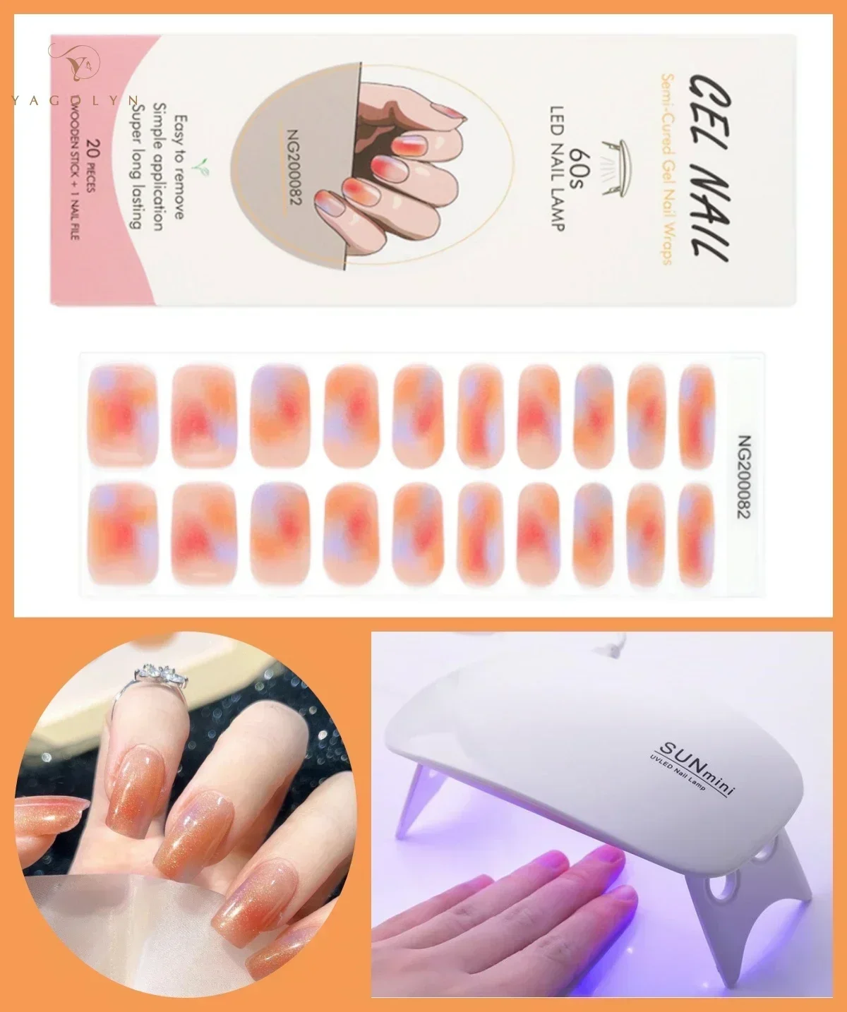 2 stks/set Semi Uitgeharde Gel Nail Strip Stickers met 6W UV Lamp gebakken Lijm Langdurige Nagel Gel Wraps nail Art Decoratie Tip