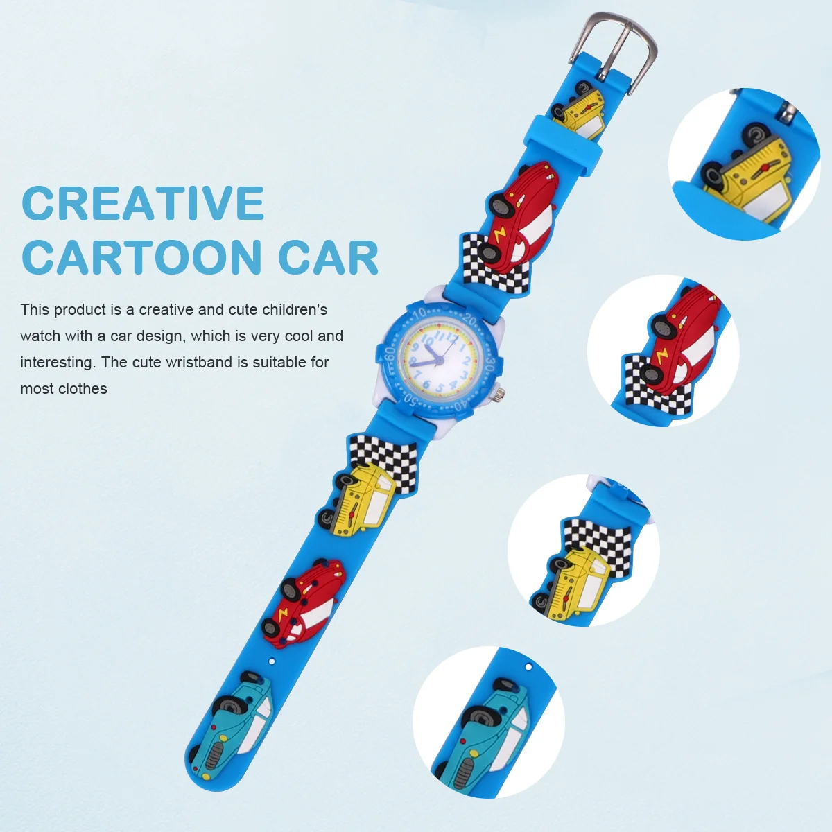 Cartoon 3D Watch Blue Car Pattern Waterproof Wristwatch Lightweight Comfortable Gift 3D Watch