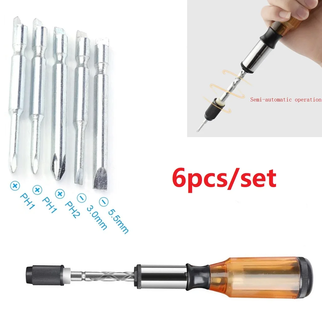 Push Pull Ratchet 6 In 1 Press Type Semi-automatic Rotary Spiral ScrewDriver Bit HRC45-50 34*220mm Nutdrivers Drill Bits