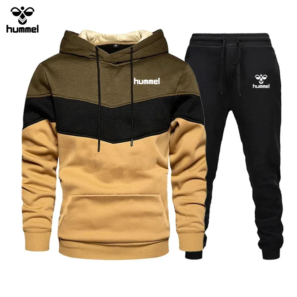 New Brand HUMMEL Men\'s Clothing Sweatshirt Suit Autumn and Winter Hoodie + Trousers Men\'s Sweatshirt Cardigan Two-piece Set