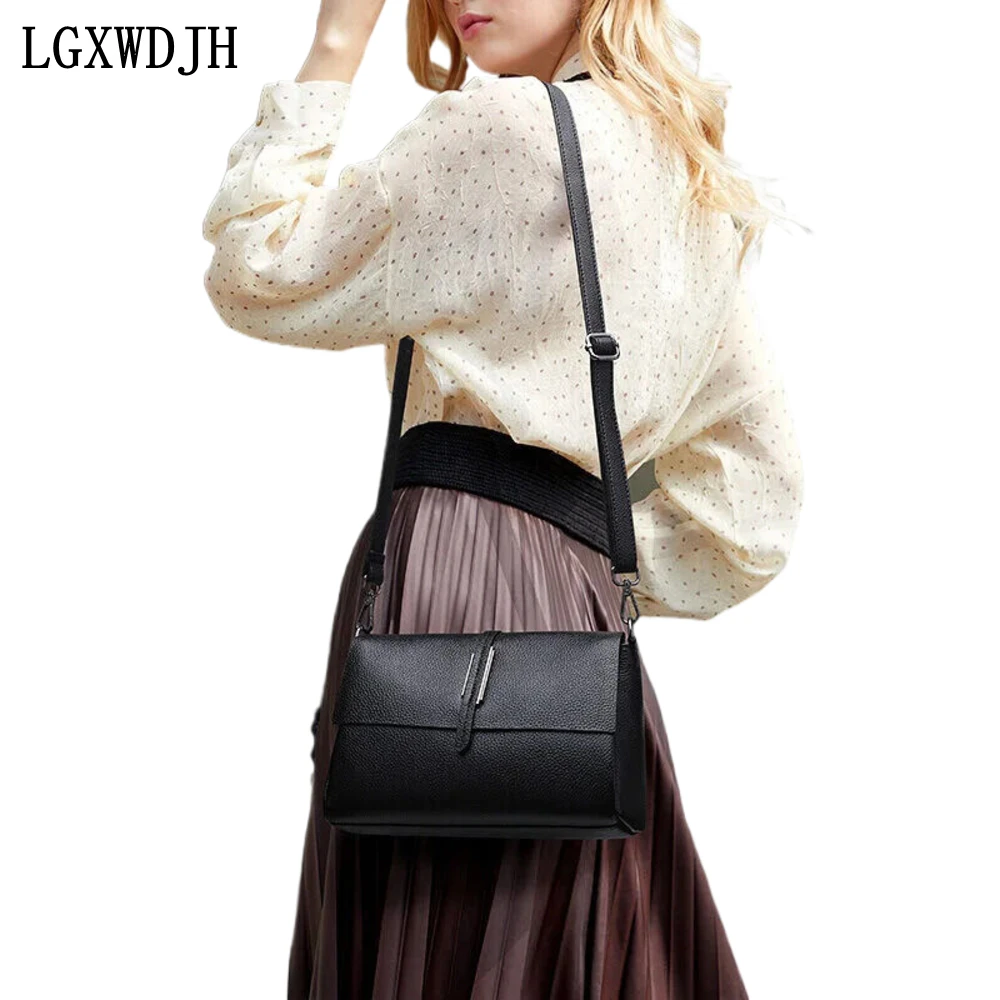 Cover Double Heel Shoulder Strap Top Cowhide Fashion crossbody bags for women Horizontal Square All-match New Style Shoulder bag