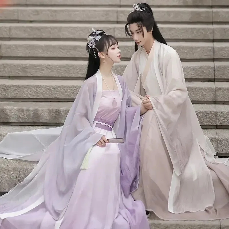 Pakaian Tradisional Tiongkok Kuno Hanfu Kerah Silang Panjang Setinggi Pinggang Bermotif Kostum Pria