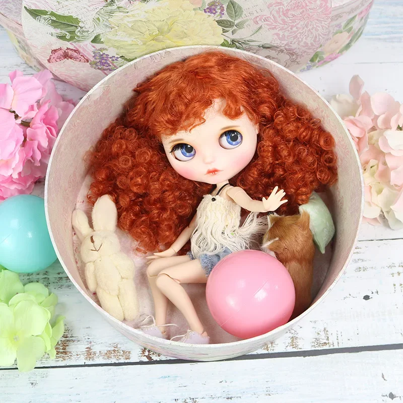 ICY DBS-Muñeca Blyth con 19 articulaciones y cuerpo de 30CM, muñeca 1/6 con ozono, cara mate, piel clara, piel pálida, Pelo Rizado rojo Afro, regalos para niñas