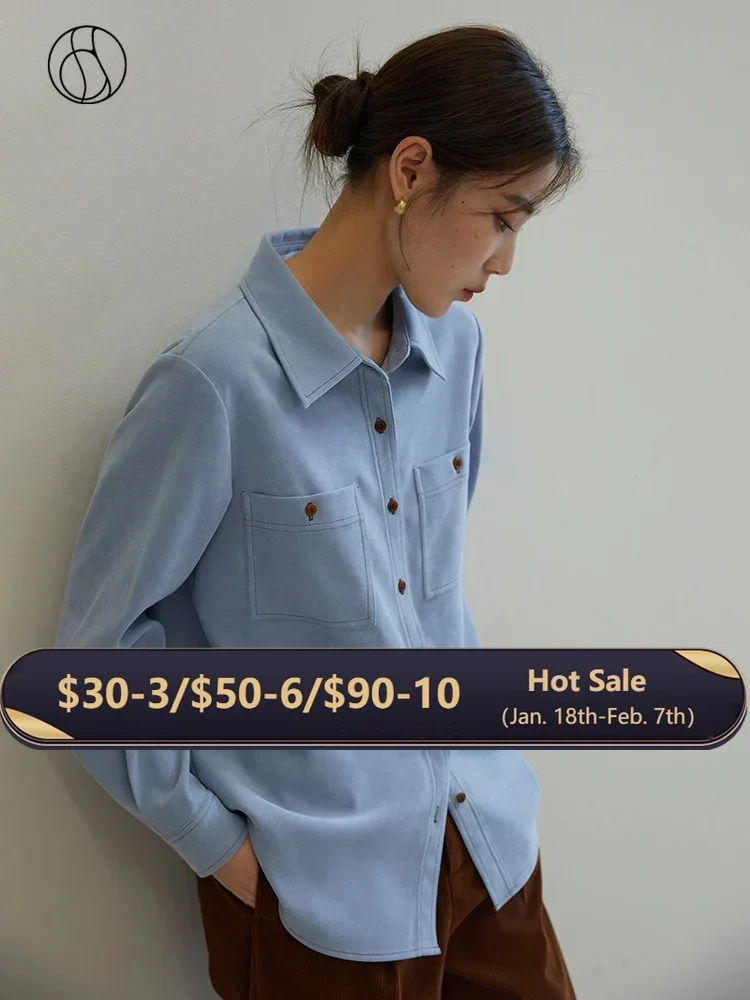 DUSHU Temperament Commuter Style Loose Shirt for Women Versatile Top for Daily Dating Winter Velvet Warm Inner Shirts Female