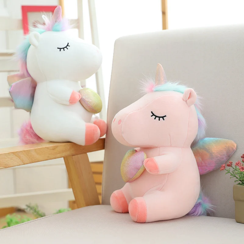 Cartoon Dream Unicorn Plush Toys Lovely Heart Unicorn With Wing Fluffy Dolls Soft Stuffed Animal Pillow Girls Boys Birthday Gift