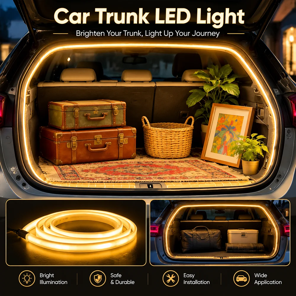 Waterproof LED Trunk Cargo Light Strip, Portable Tailgate Ambient Lamp, Multifunctional Auto Decoration & Camping Light