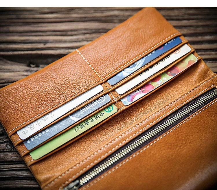 Bolso de mano de piel de vaca de primera capa de alta calidad a la moda para mujer, cartera para teléfono multitarjeta hecha a mano vintage de cuero genuino para mujer