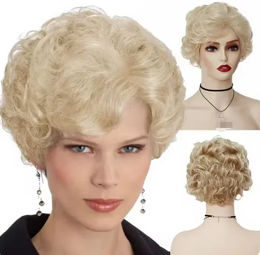 Peluca rizada, pelucas cortas sintéticas para mujer, pelo Natural, peluca gris con flequillo, disfraz de Cosplay, peluca elegante para mujer mayor