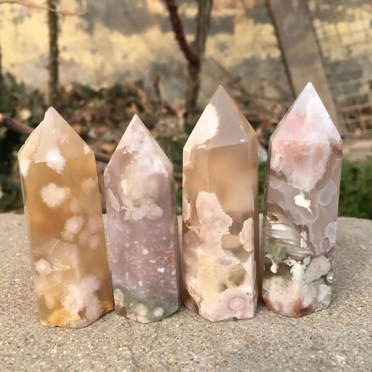 

Sakura Cherry Agate Natural Crystal Point Hexagonal Column Crystal Healing Wand Home Natural Stones and Minerals