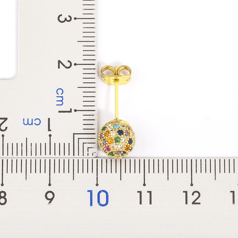 Nidin Classic 8MM Ball Beads Stud Earrings Micro Pave CZ Safe To Skin 5 Colors Zircon Jewelry Party Gift Accessories Wholesale