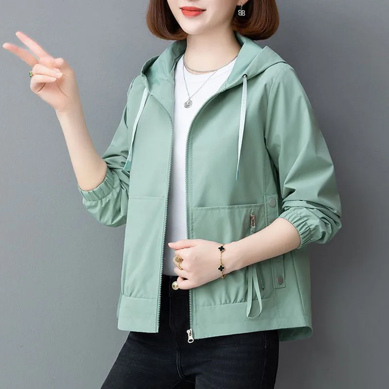 Women Clothes Spring Autumn Short Jacket Top 2024 New Women Windbreaker Korean Loose Casual Hooded Jacket Ladies All-Match Coat