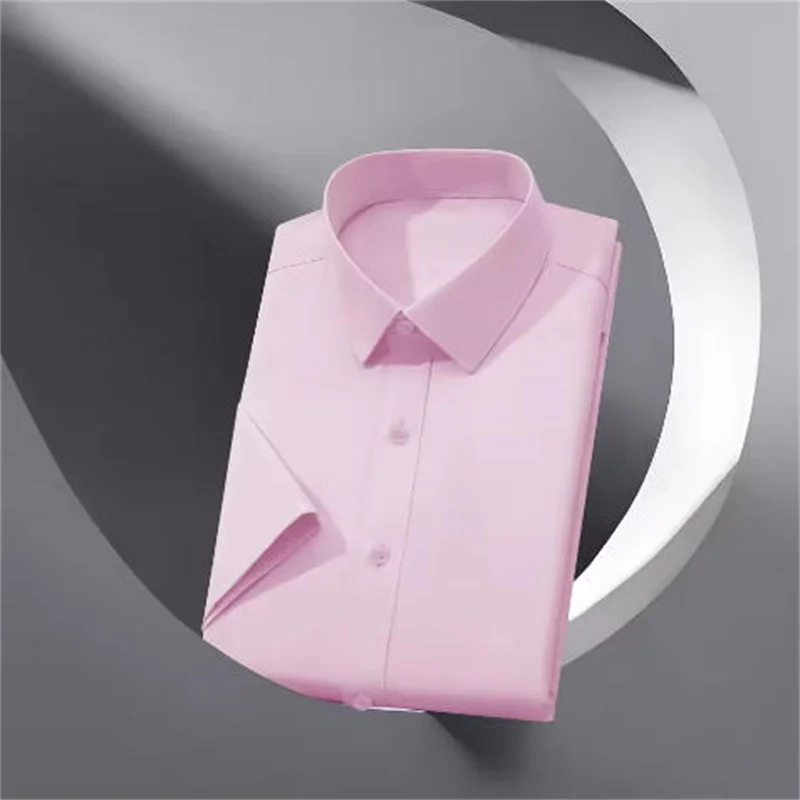 

New Men's Business Shirts Casual Solid Color Short Sleeved Shirt for Summer Fashion No Ironing Smooth Comfortable Versatile Top