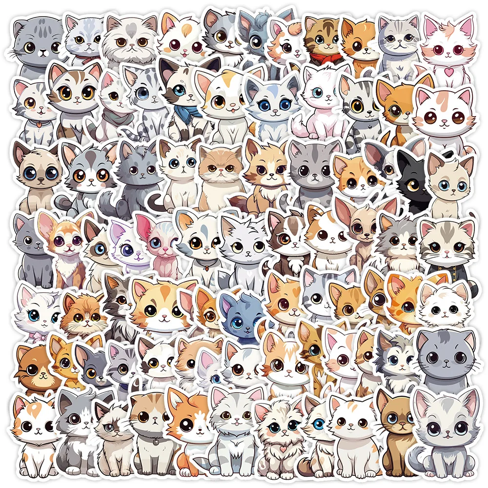 10/100Pcs Cute Style Hand drawn Kitten Waterproof Graffiti Stickers Personalized Desktop Guitar Computer Skateboard Decoration