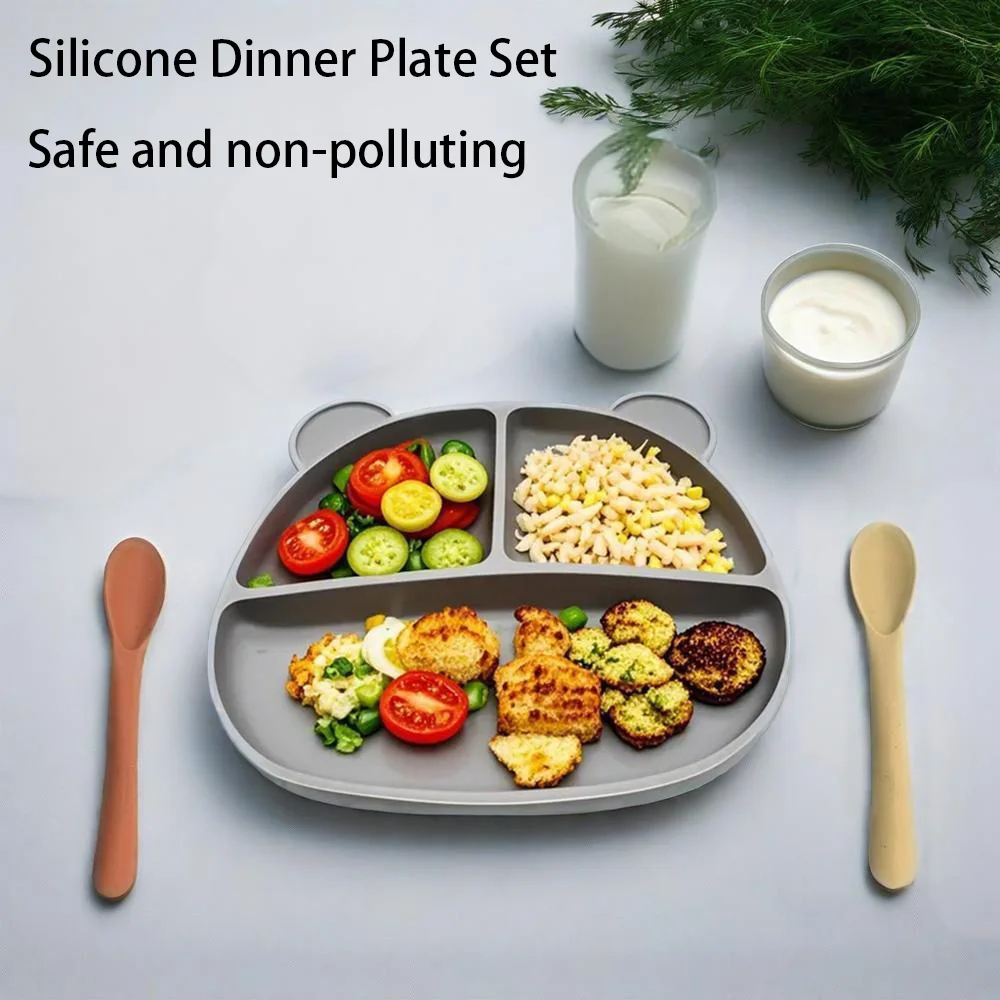 

Baby Safe Silicone Dining Plate Suction Cartoon Children Dishes Feeding Toddler Training Tableware Retro Kids Smile Face Bowl