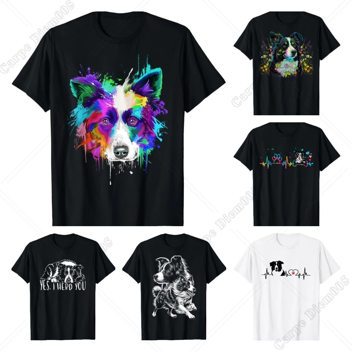 Watercolorful Art Border Collie Dog T-Shirt Border Collie Owners Gift T-Shirt for Men Women for Pets Lovers Cotton Tee