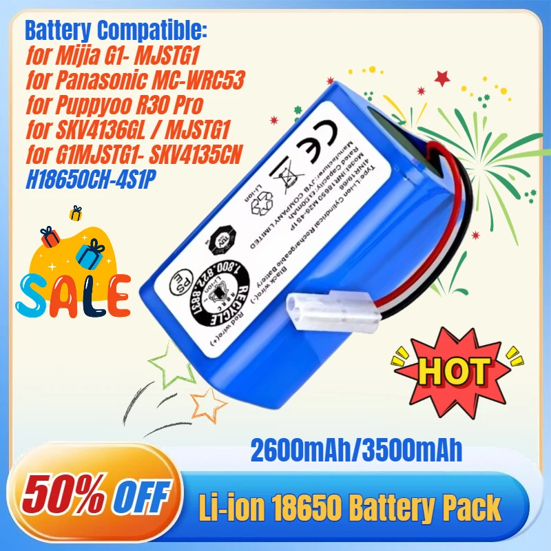 

14.4V Replacement Battery for XIOMI MIJIA Mi Robot Vacuum-Mop Essential G1 MJSTG1 for Panasonic MC-WRC5 H18650CH R30 R35 4S1P