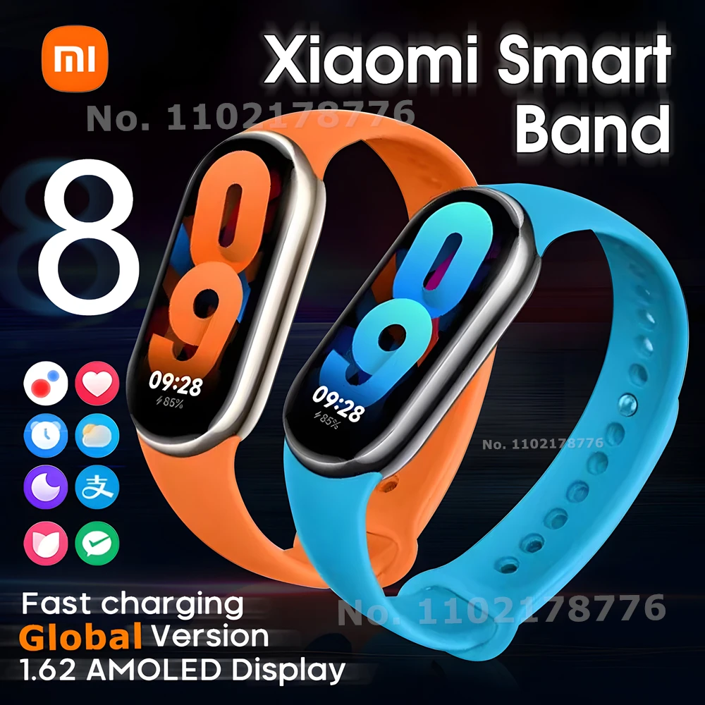 Xiaomi Mi Band 8 Global Version Smart Bracelet 1.62 AMOLED Screen Blood Oxygen Fitness Traker Waterproof Miband8 Smart Band