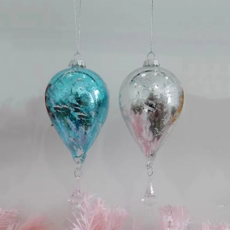 12pcs/pack 7*16.5cm Hand Painting Different Colorful Drop Glass Pendant Home Decoration Christmas Day Tree Hanging Ornament