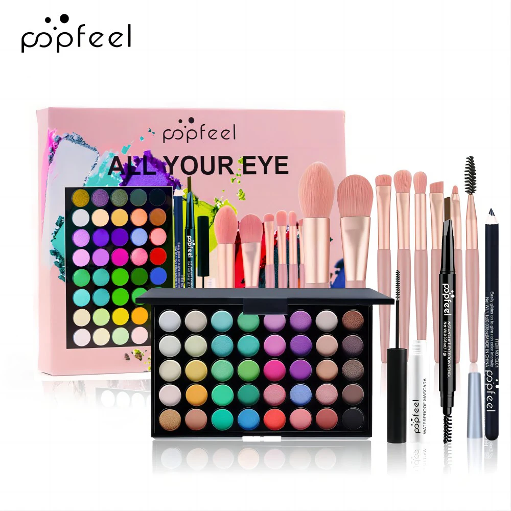 POPFEEL Zestaw do makijażu oczu 40-kolorowa paleta cieni do powiek Ołówek do brwi Eyeliner Pen Tusz do rzęs z zestawem pędzli do makijażu Kosmetyki do oczu