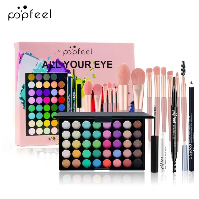 POPFEEL Zestaw do makijażu oczu 40-kolorowa paleta cieni do powiek Ołówek do brwi Eyeliner Pen Tusz do rzęs z zestawem pędzli do makijażu Kosmetyki do oczu