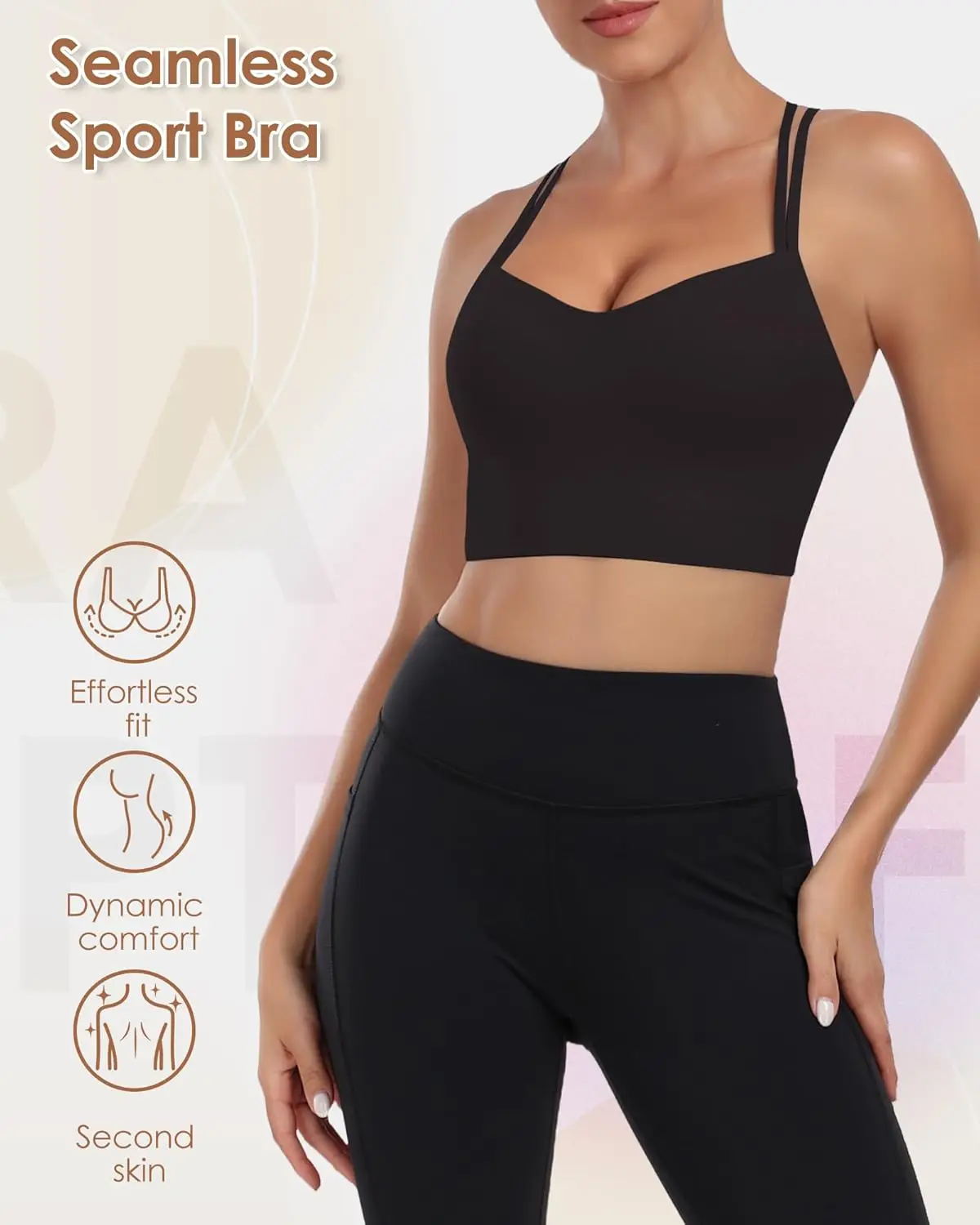 Sutiã esportivo moldado para mulheres, sutiã de treino, palangre Criss Cross Back, cinta de espaguete, sutiãs de ioga