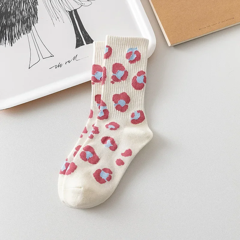 Spring Autumn Pink Letter Love Strawberry Socks Women Fashion Versatile Japanese Cute Ins Trendy Long Socks Medium Socks