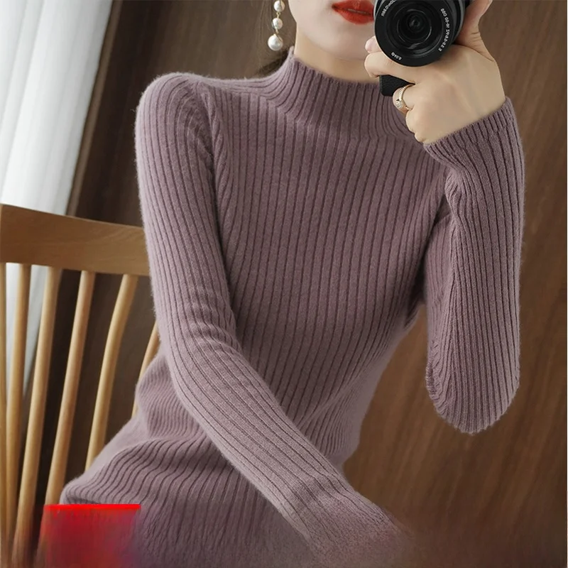 

Autumn Winter Women's Slim Fit Camere Sweater Long Sve f High Collar Knitted Top Faionable Base Layer Turtlene