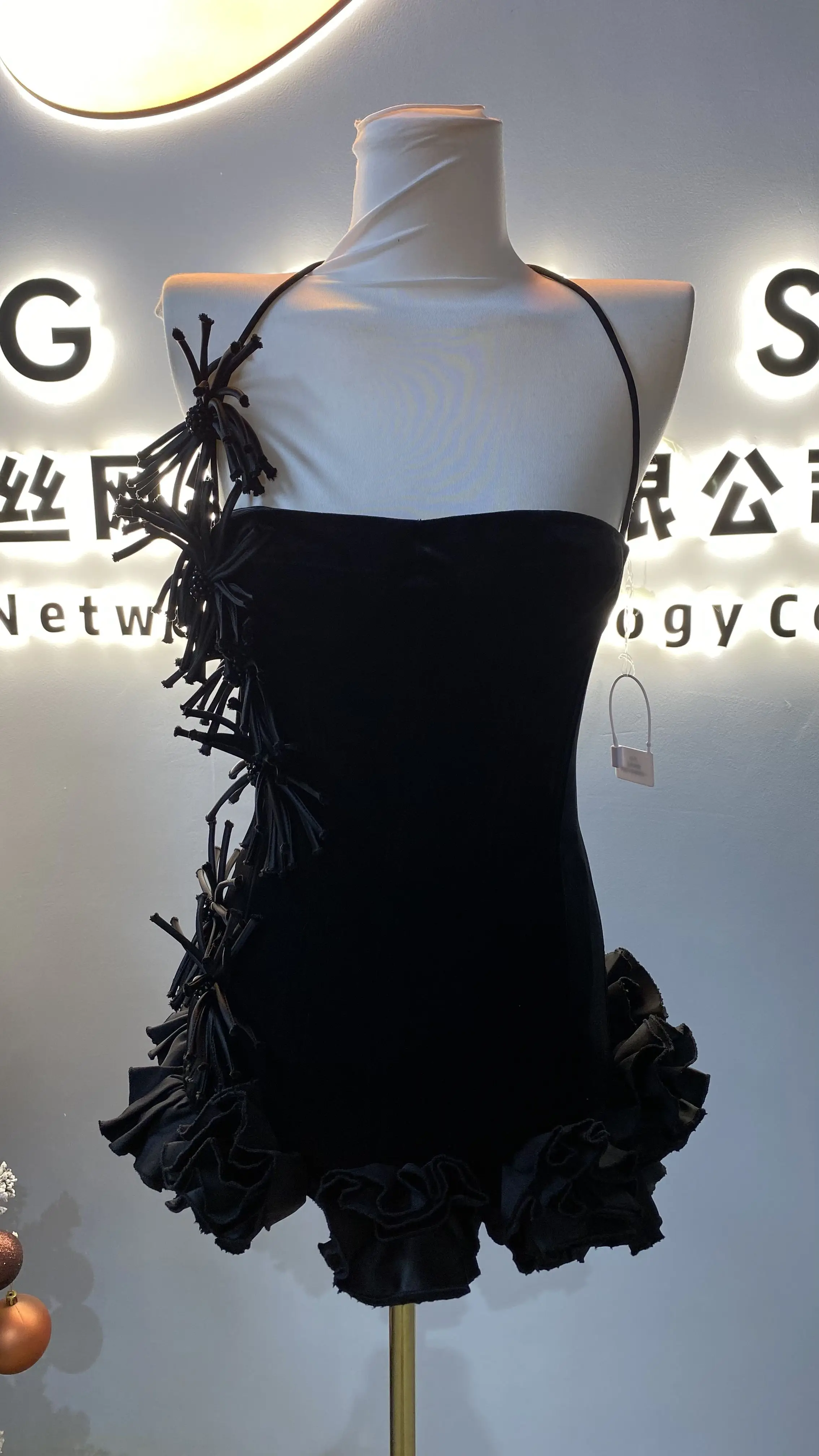 Abito da sera da ballo per festa di compleanno con corsetto in pizzo senza schienale da donna estivo increspato-GZXX044