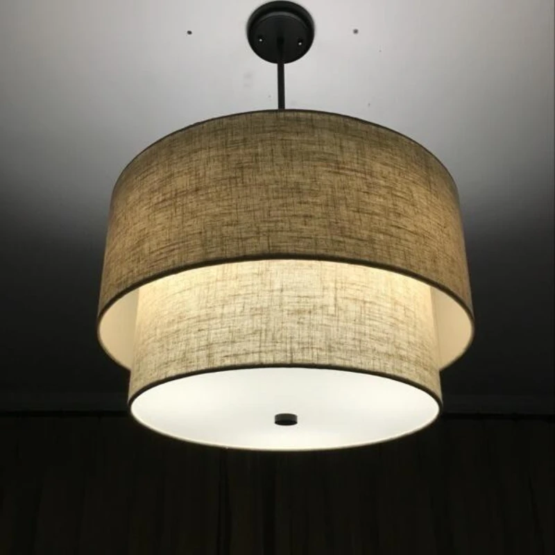 

Modern Luxury Pendant Light for Dining Room Living Room Bedroom Mid Country Pastoral Style Black White Double Linen Chandelier