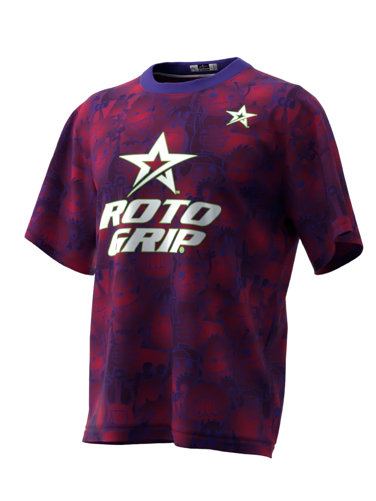 Burgundy Star Print Short Sleeve Bowling Jersey, Quick Dry Breathable Top for Hobby Enthusiast Gathering and Group Challenges