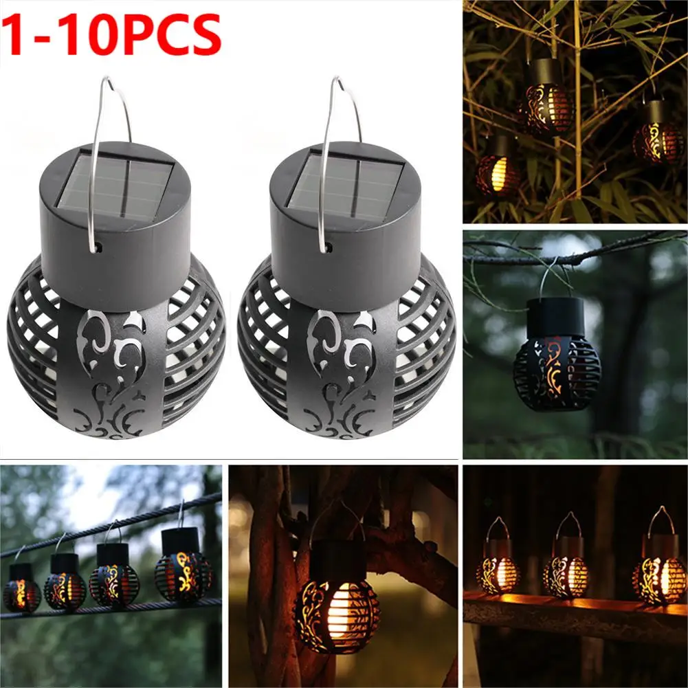 1-10Pcs Solar LED Outdoor Flame Effect Hanging Lantern Waterproof Garden Decorative Lamp Solar Fairy Light For Garden Yard Patio