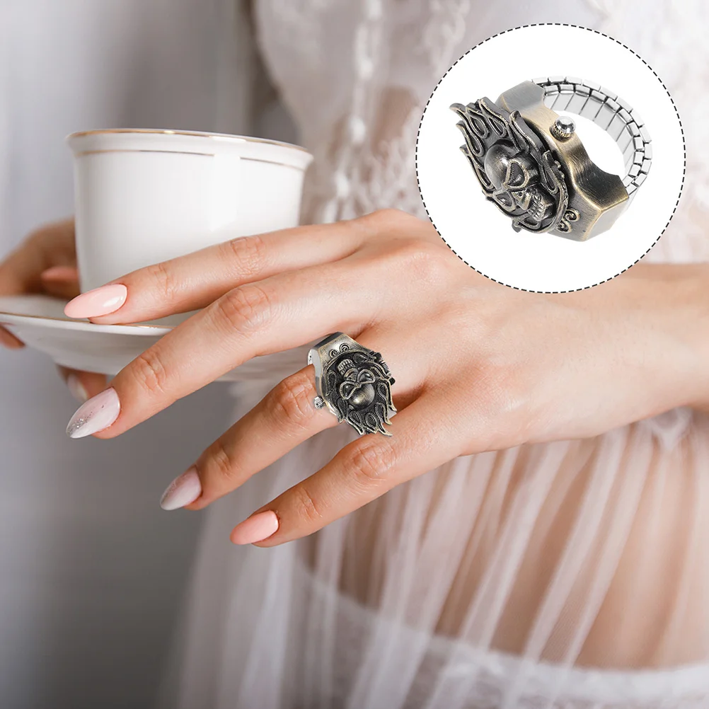 

1pcs Elastic Electronic Ring Watch Vintage Flipping Finger Jewelry Decorative Timepiece Retro Style Gift For Men Women