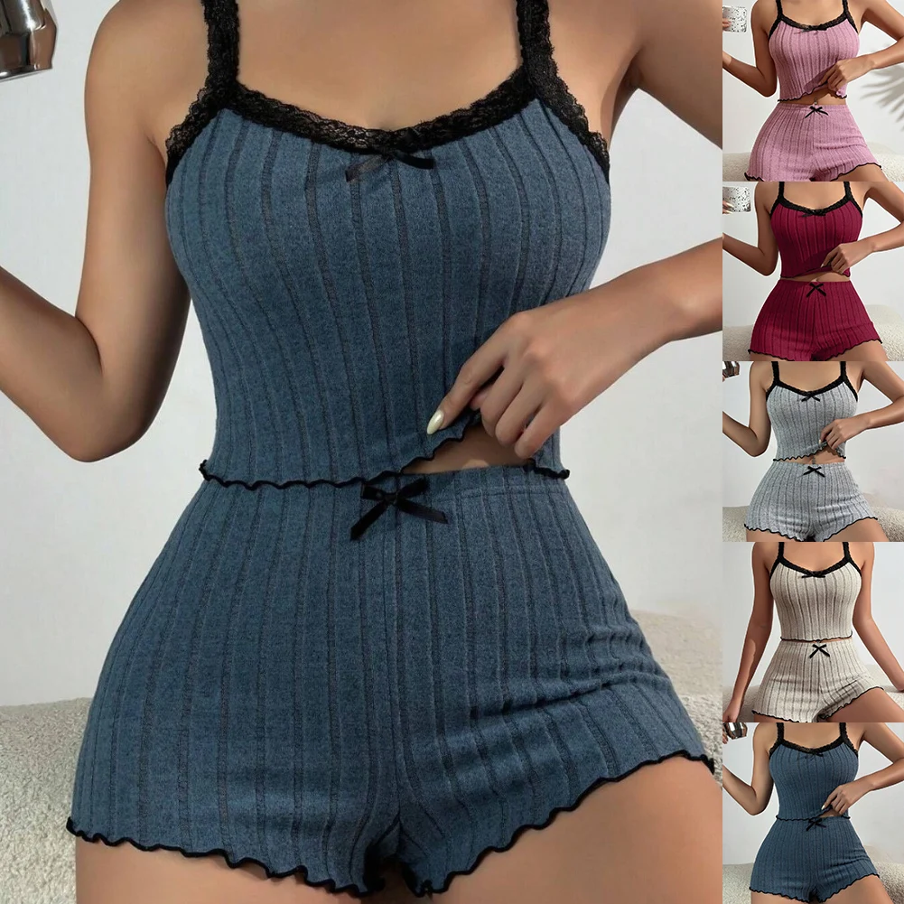 

Женский топ с галстуком-бабочкой и шортами, комплект женских пижам, женская одежда для сна в полоску, домашняя одежда, мода