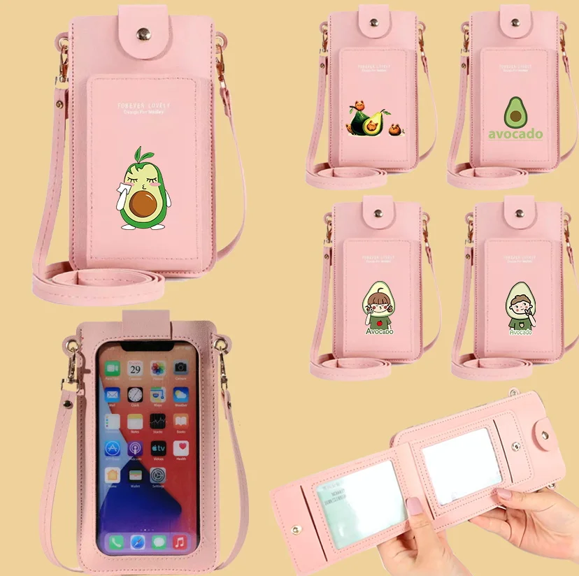 

Phone Bags Women Casual Crossbody Bag Handbag Avocado Pattern Printing Series Fashion Touch Screen Shoulder Cell Phone Pack