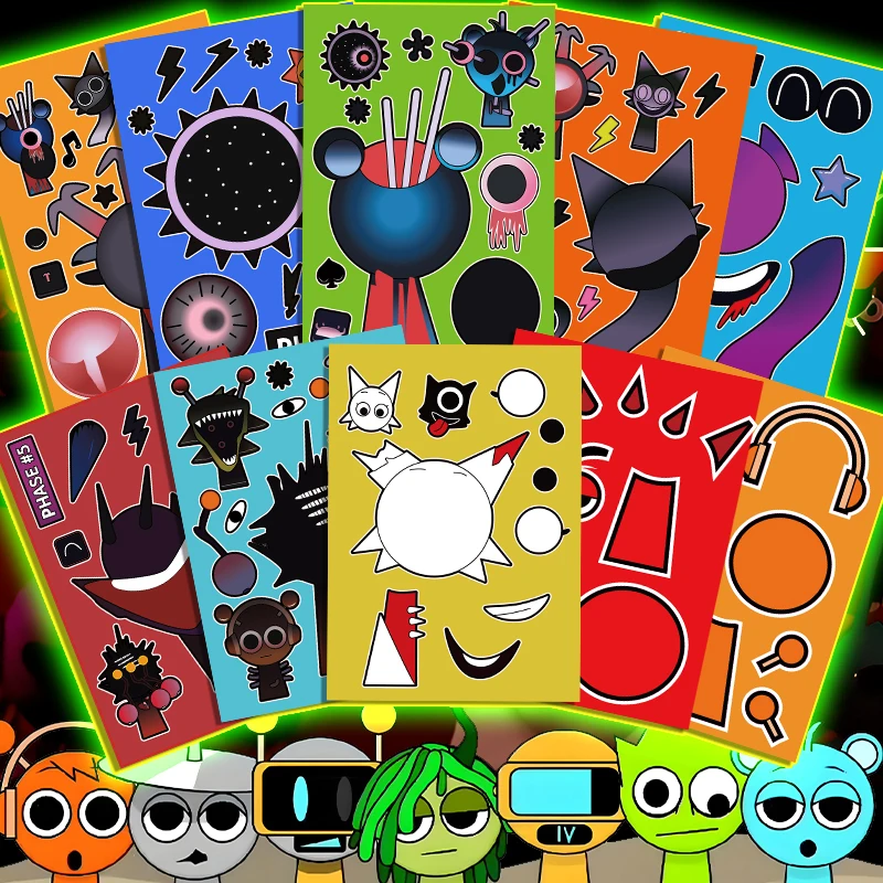 „Make a Face“-Aufkleber für Kinder, wasserfest, abnehmbare Aufkleber für Jungen und Mädchen in Wasserflaschen, Laptops, Telefone, Gitarrenkoffer