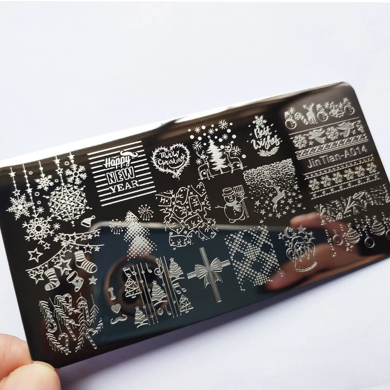 印刷用ネイルスタンピングプレート、雪片の花、サンタクロース、クリスマスツリー、イメージスタンプテンプレート、印刷ツール、秋、冬