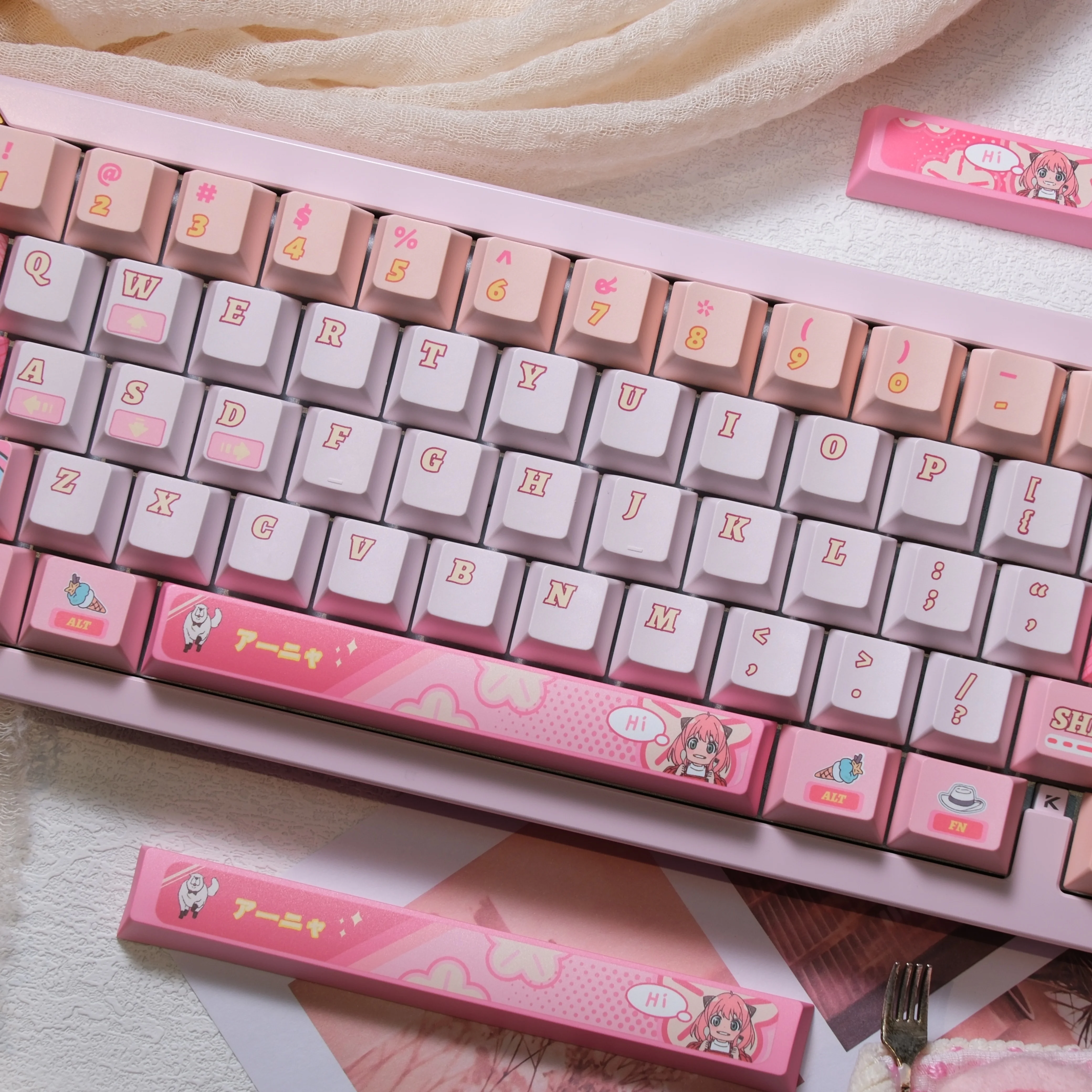 Anya Forger Copritasti PBT Cherry Profile 146 tasti Tema SPY×FAMILY Set di copritasti anime carino rosa per tastiera meccanica MX Switch