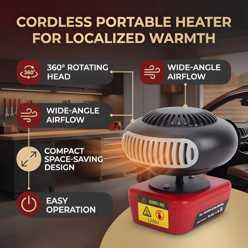 Portable Wireless Heater Dual Mode Hot and Cool Air Compatible with For Makita/Milwaukee/Bosch 18/20V Li-ion Battery for Camping - view 3