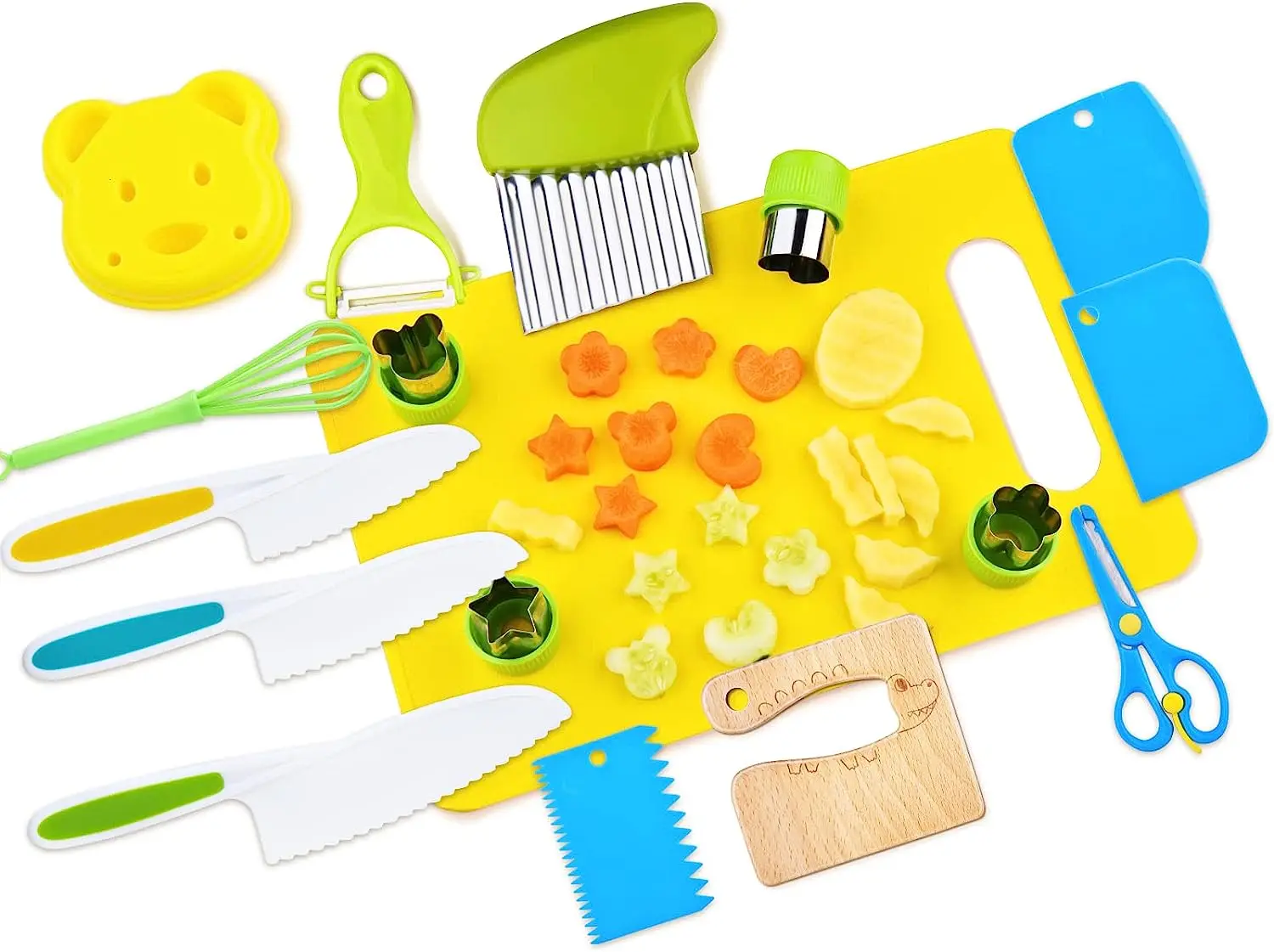 17PCS Kids Cooking sets Real Cooking Montessori Kitchen Tools for Toddlers Kids Safe Knives for 2/3/4/5/6/7/8 Year Old