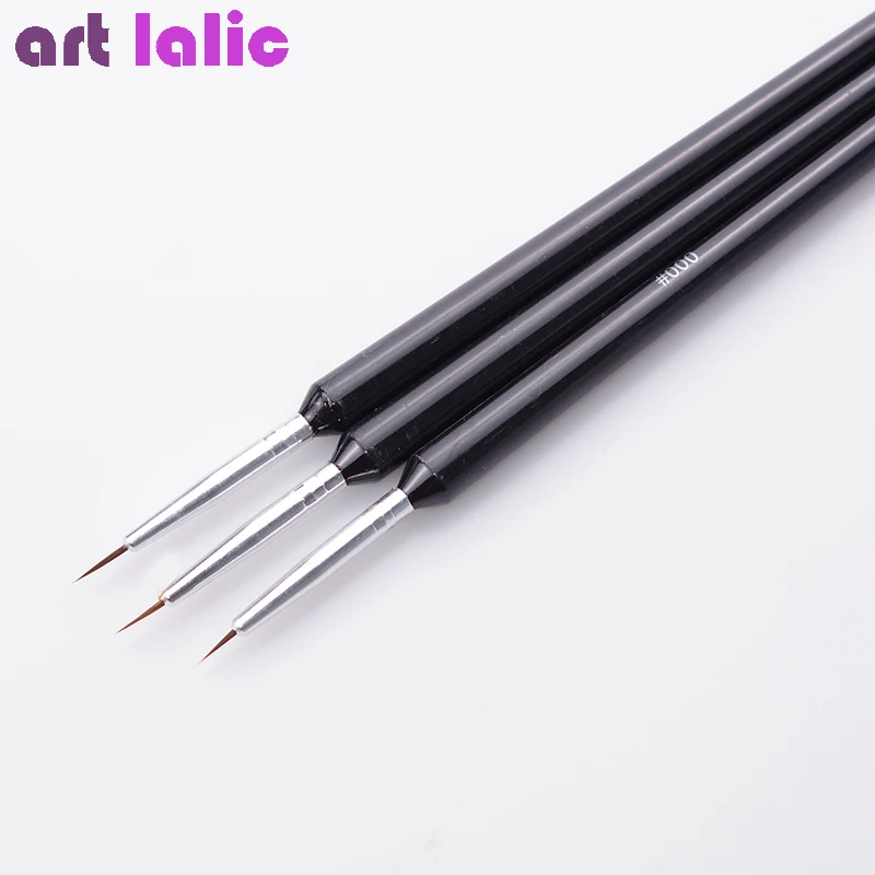 3PCs/Set Thin Black Nail Art Brush Flat Painting Tools for Accurate Design Application