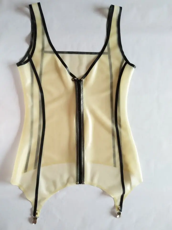 

Latex Catsuit Gummi Club Cosplay Sexy Transparent Schlinge Sockenclip Weste0.4mm