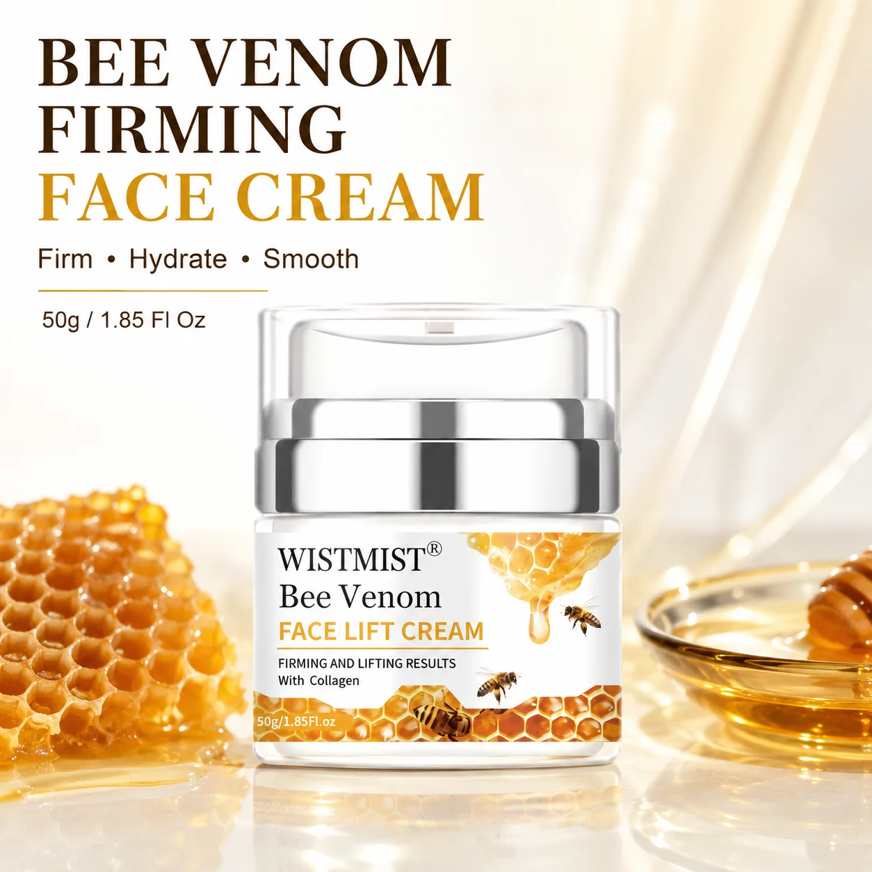 WISTMIST Bee Venom Face Cream, Firming & Lifting Facial Moisturizer with Collagen, Hydrating Anti Aging Skin Care Cream for Fine Lines, Wrinkles & Elasticity, Nourishing Day Night Face Moisturizer for Women Men, 50g