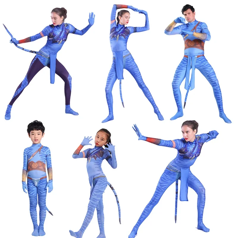 Avatar The Way of Water Cosplay Anime Halloween Costumes for Kids Adult Avatar Zentai Bodysuit Jumpsuits Disguise Woman Clothes